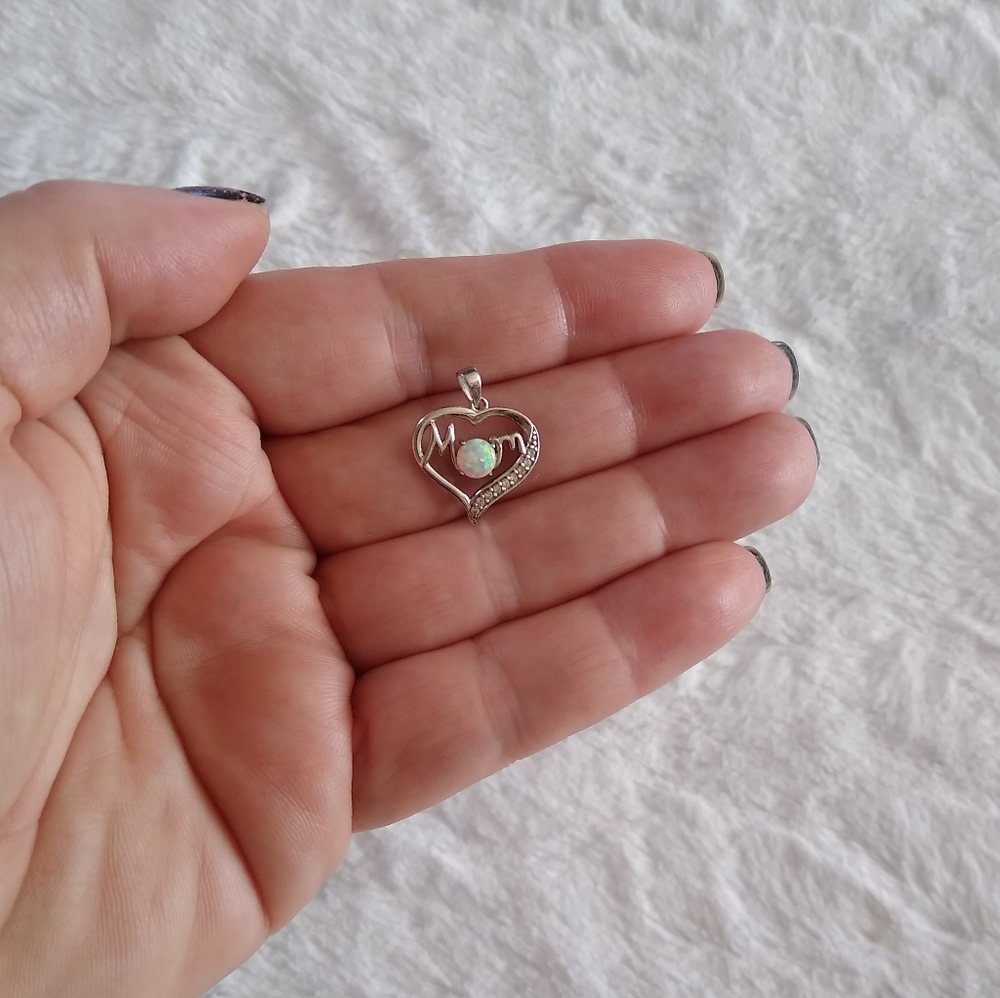 Sterling Silver Mom Heart Opal Pendant